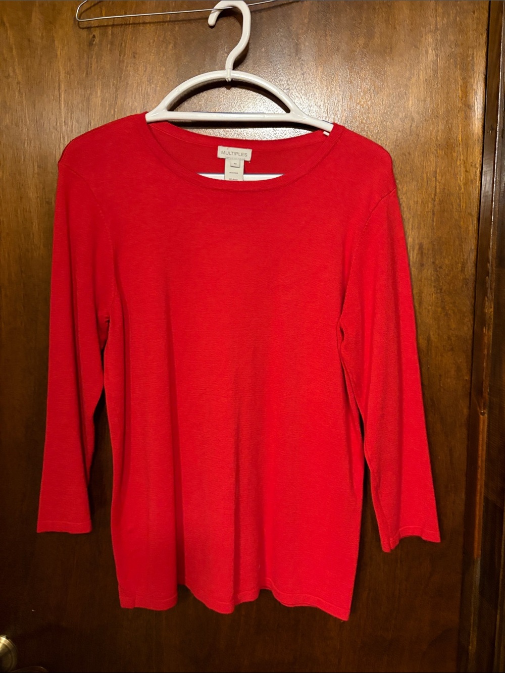 Multiples Bright Red Long Sleeve Crewneck Top
